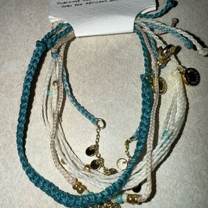 Pura Vida Teal and White Braided Bracelet Set with Gold Accents